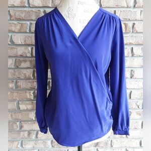 Lavender Brown 100% Silk Faux Wrap Blouse Size Small.